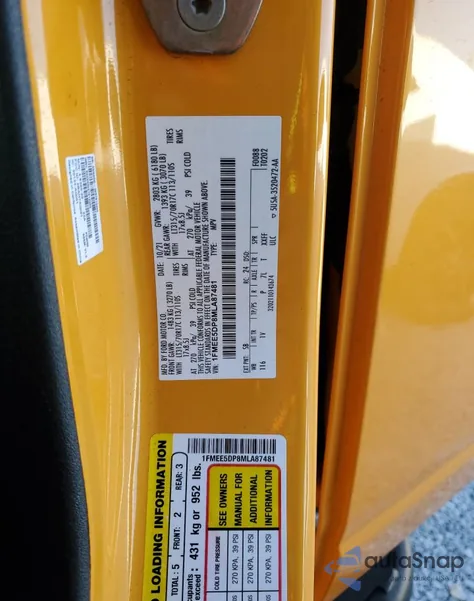 2021 Ford Bronco Base from USA, damaged, VIN 1FMEE5DP8MLA87481